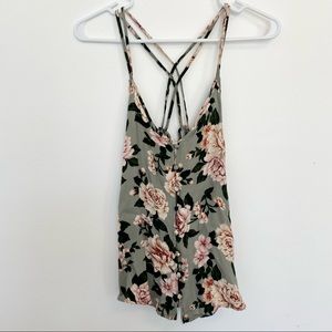 American Eagle Teal Floral Strappy Tank